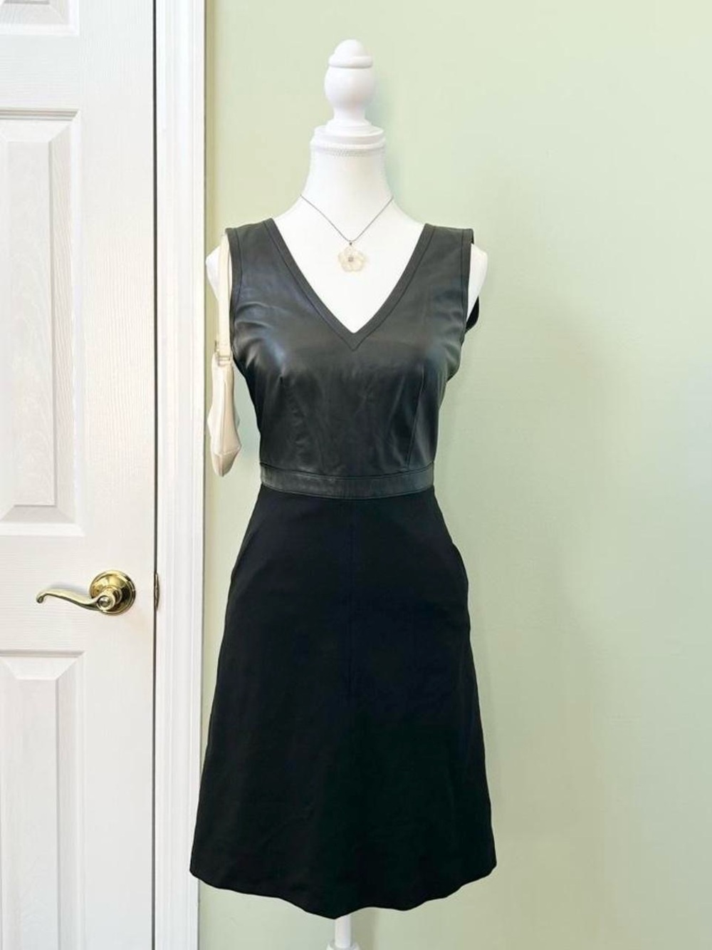 Black leather midi dress
